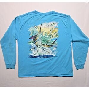 Guy Harvey Marlin Graphic Long Sleeve Tee Blue Ocean Fishing Mens XL Shirt